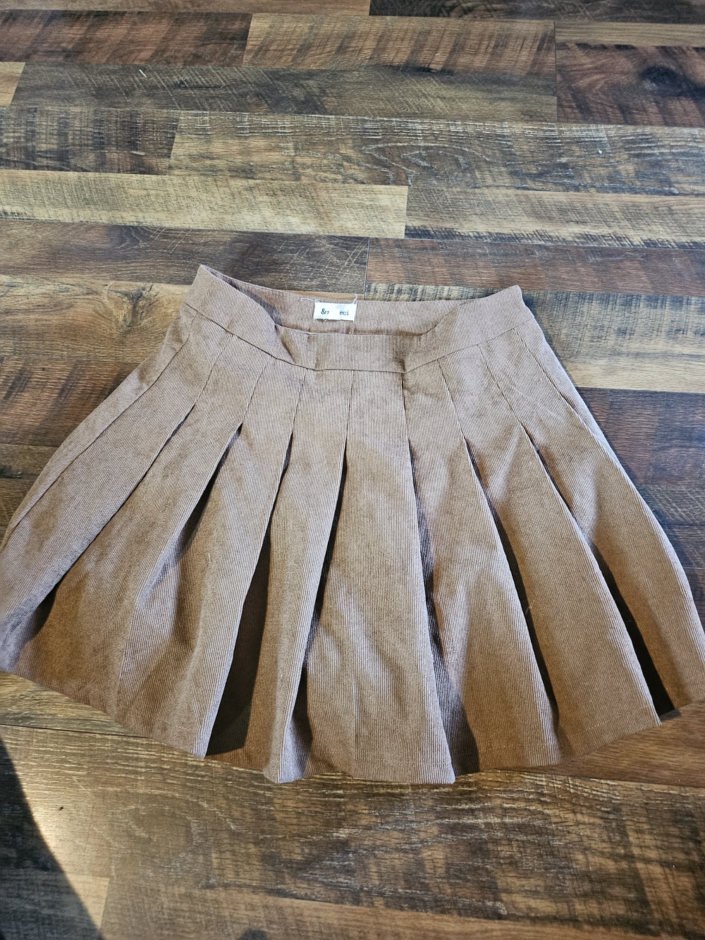 Pleated Tan Mini Skirt - Classic A-Line